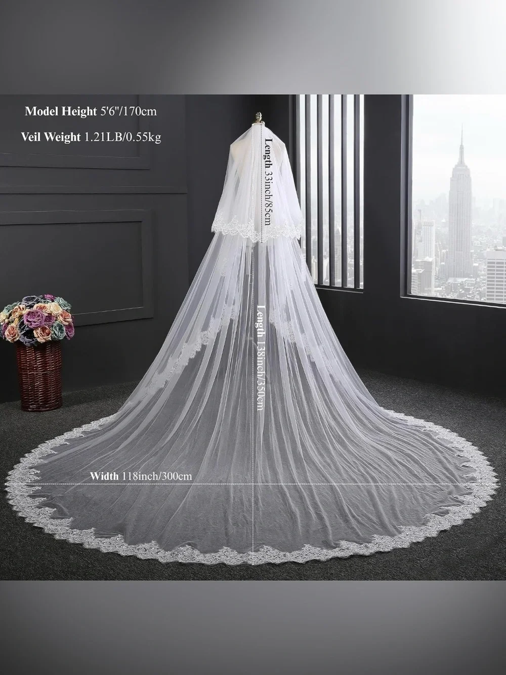 Women's 2 Tier Royal Length Lace Wedding Bridal Veil With Comb